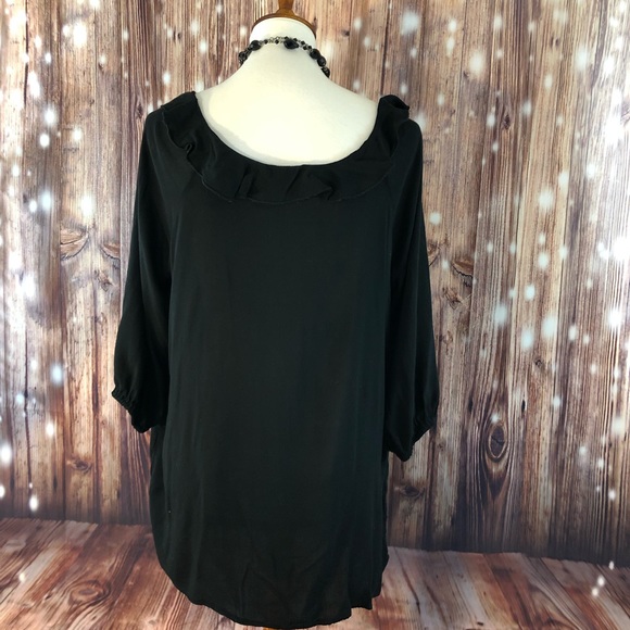 CHELSEA STUDIO Black 3/4 Sleeve Ruffle Neck Top - Picture 3 of 8